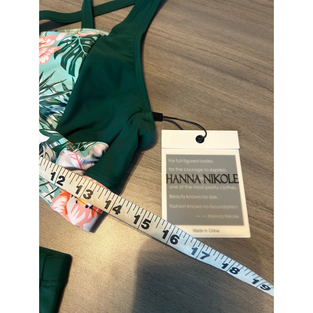 Women’s Hanna Nikole Green Tropical High Waisted Tummy Control Set Size M - Picture 3 of 7